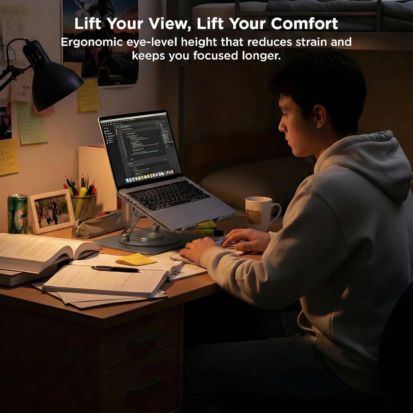 Uncaged Ergonomics Swivel Laptop Stand for Desk, Adjustable Computer iPad Stand for Desk w/ 360 Rotation, Portable Laptop Holder for Home Office Ergonomic Supplies (Black)