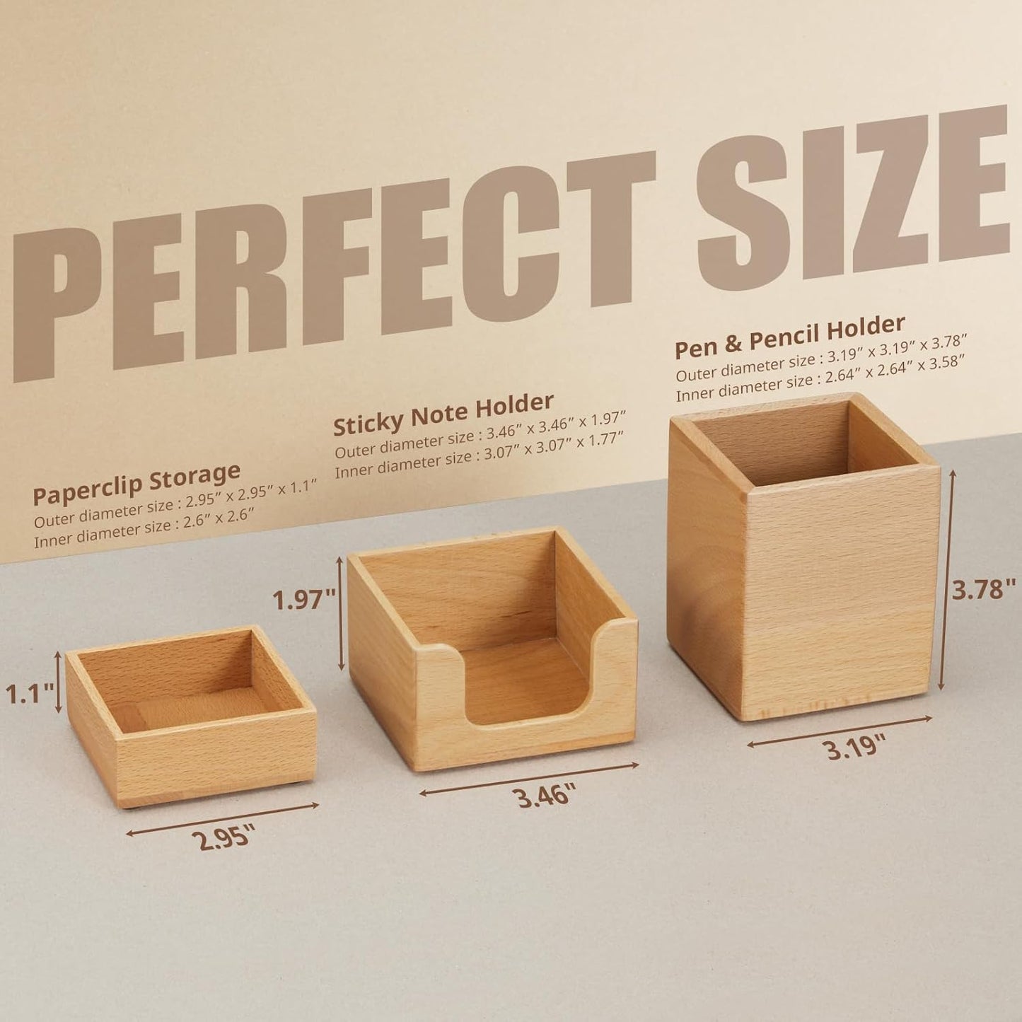 Desk Organizer Set of 3 - Bamboo Office Desk Accessories - Desk Organizers and Accessories for Women Men - Set incl. Pencil Pen Holder, Paperclip Storage and Sticky Note Holder