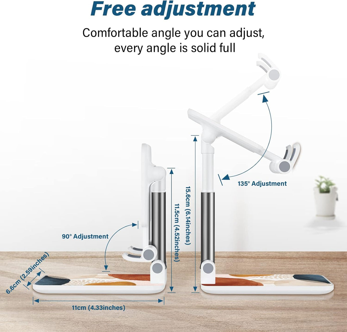 Desk Cell Phone Stand - Adjustable Angle-iPad Holder, Universal Compatible Phone Holder for Desk