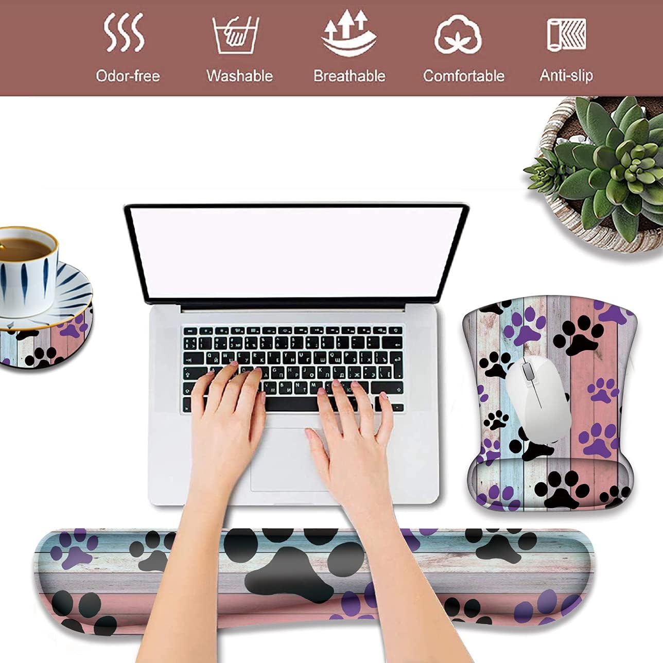 Ergonomically Upgraded Keyboard Wrist Rest and Comfortable Gel Mouse Pad Set, Non-Slip Rubber Base Cute Coaster, for Work, Game Home, Sunflower