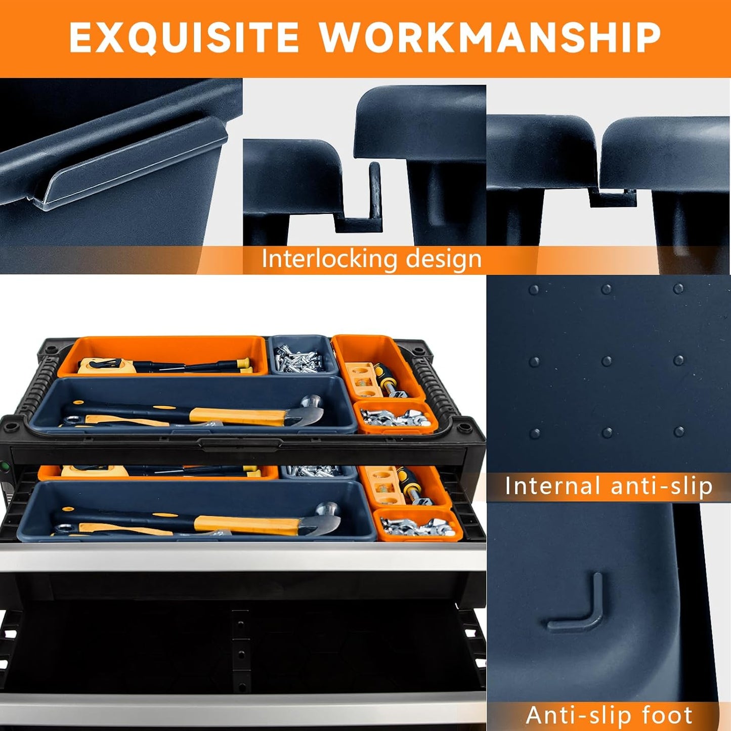 [60 PCS Upgraded] FLYVOLE Tool Box Organizer Tray, Toolbox Desk Drawer Organizer, Tool Box Tray, Toolbox Organization Storage for Rolling Tool Chest (60 PCS)
