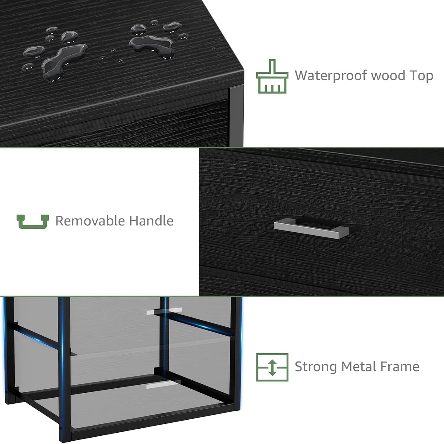 BOLUO Closet Drawers Black Fabric 3 Drawer Small Dresser for Closet Organizers and Storage Bedroom Dorm Modern
