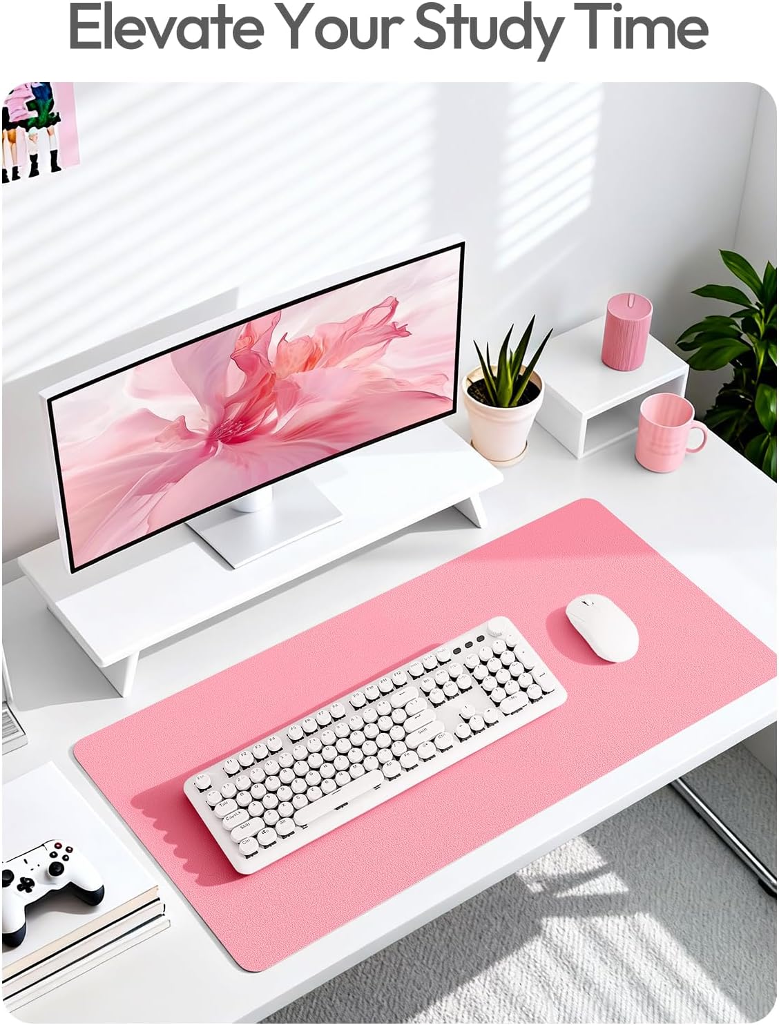 YSAGi Leather Desk Protector, Office Mat, Large Mouse Mat, Non-Slip PU Leather Blotter, Laptop Pad, Waterproof Writing Pad for Office and Home (Light Pink, 23.6" x 13.8") - Colors B