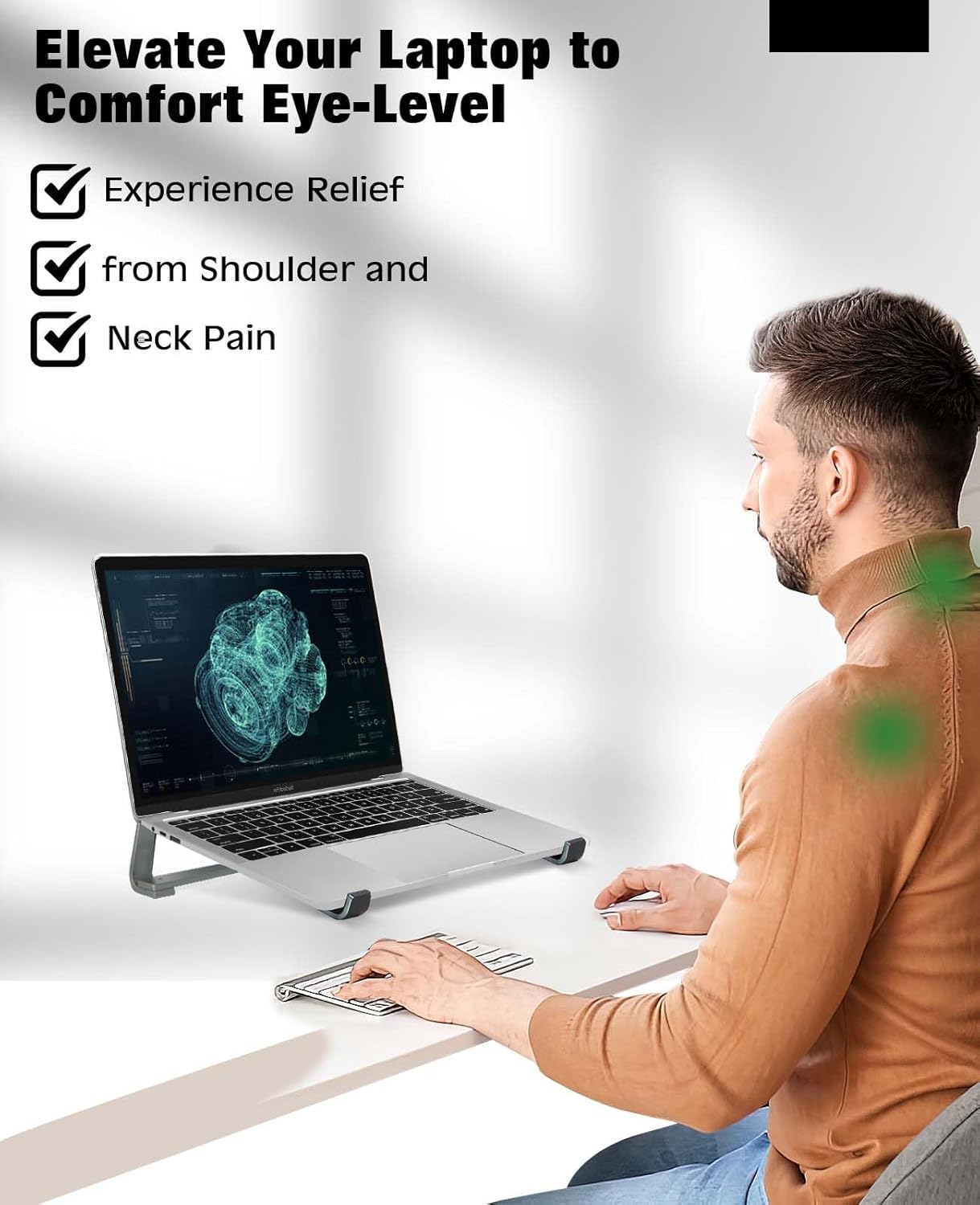 Thibault Laptop Stand for Desk - Aluminum Ergonomic Computer Stand，Laptop Riser, Cooling Laptop Holder, Compatible with MacBook Air Pro/Dell/HP/Lenovo/Alienware and 13-17 inches Laptops, Blue-Black