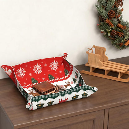 Tray Leather Valet Tray Forest Tree Reindeer Catchall Trays Key Organizer Night Stand Organizer Bedside Vanity Trays Decor for Entryway Table