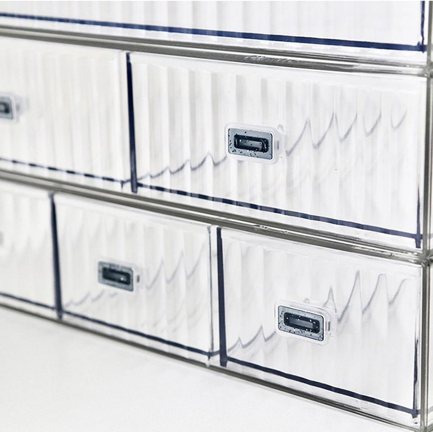 Desk Drawer Organizer, Stackable Plastic Storage Drawer, Grocery Organizer For Stationery/Office Supplies (Blue, 3 Compartment)