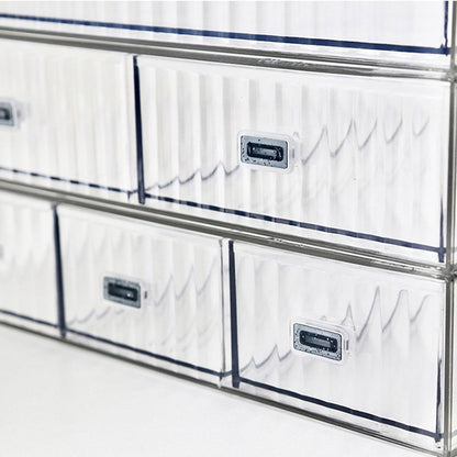 Desk Drawer Organizer, Stackable Plastic Storage Drawer, Grocery Organizer For Stationery/Office Supplies (Blue, 3 Compartment)