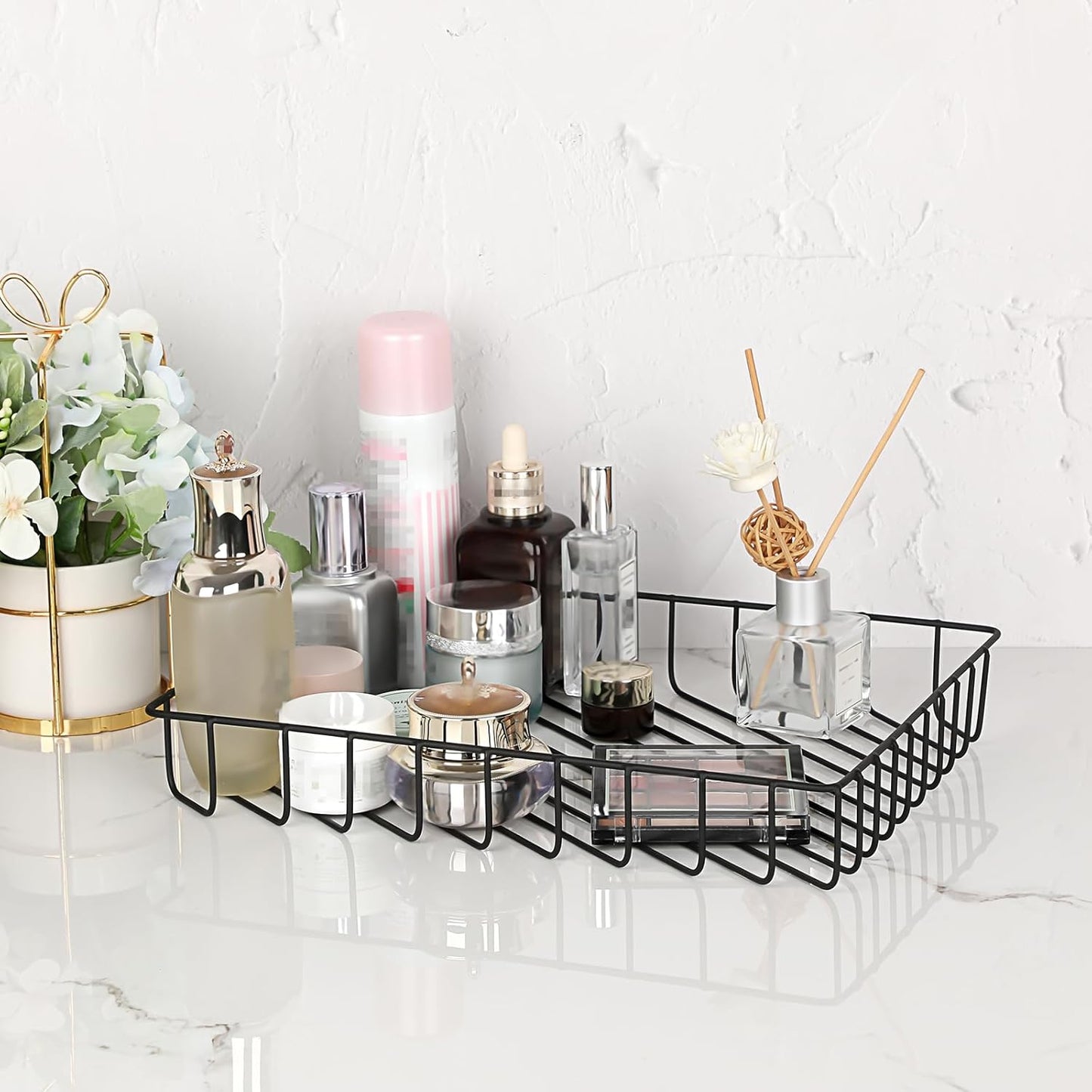 BTSKY Multipurpose A4 File Tray Wire Desk Tray Organizer Elegant Letter Size Desk Documents Trays Magazine Files Storage Basket Organizer Bin for Office Cosmetics Bathroom(Rose Gold)