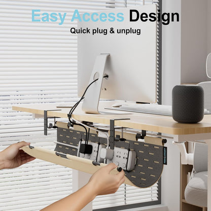 2-in-1 Under Desk Cable Management Tray & Privacy Panel, Dual-Sided Thick Felt Cord Organizer with 20 Cable Ties,Heavy Duty Steel Frame Support, No-Drill Clamp Mount,Large Capacity (Khaki/Gray, 45.2")