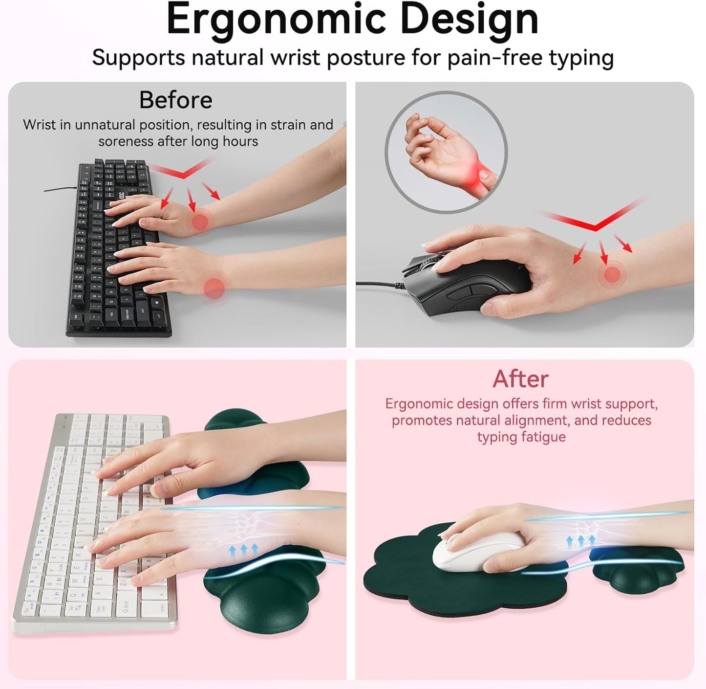 Sushret Cloud Wrist Rest for Computer Keyboard, 4-in-1 Memory Foam Leather Cloud Keyboard Wrist Rest and Mouse Pad Set with Ergonomic Support for Arm and Palm Cushion, Gaming/Work Setup, Rainbow