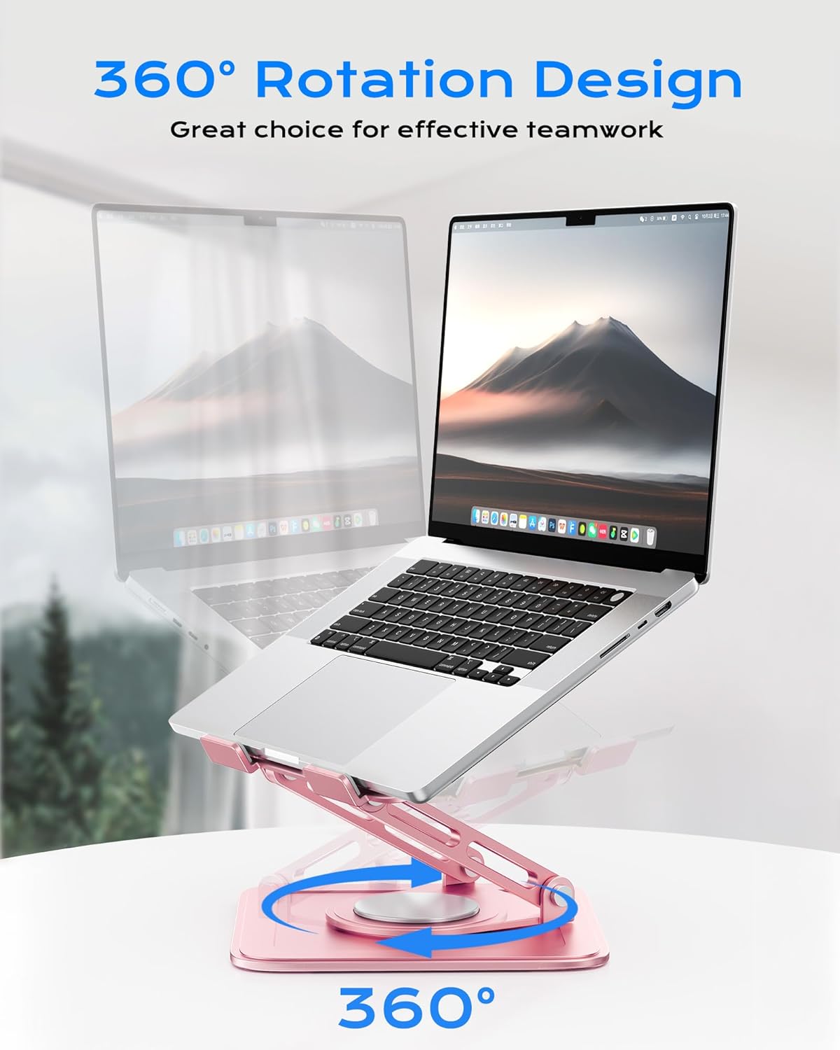LOXP Adjustable Laptop Stand, Computer Stand with 360 Rotating Base, Ergonomic Laptop Riser Mount for Desk Foldable Protable Computer Desk Fits with MacBook Pro Air (10-16") - Black