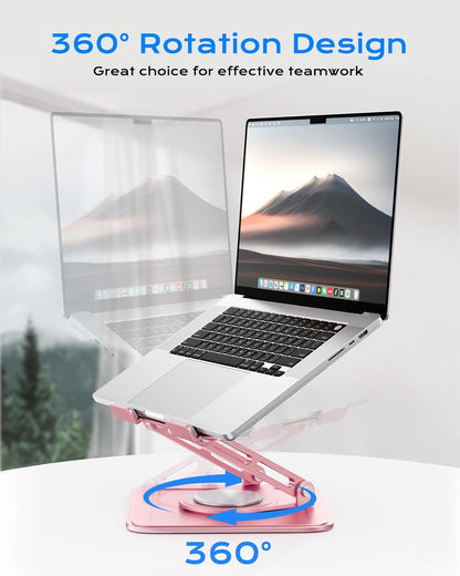 LOXP Adjustable Laptop Stand, Computer Stand with 360 Rotating Base, Ergonomic Laptop Riser Mount for Desk Foldable Protable Computer Desk Fits with MacBook Pro Air (10-16") - Black