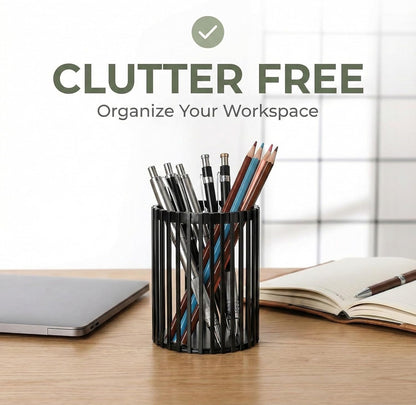 Black Pen Holder for Desk, Metal Pen Caddy Pencil Cup, Cute Makeup Brushes Cup, Desktop Makeup Brush Holder, Metal Desk Organizers and Accessories, Office Accessories Aesthetic