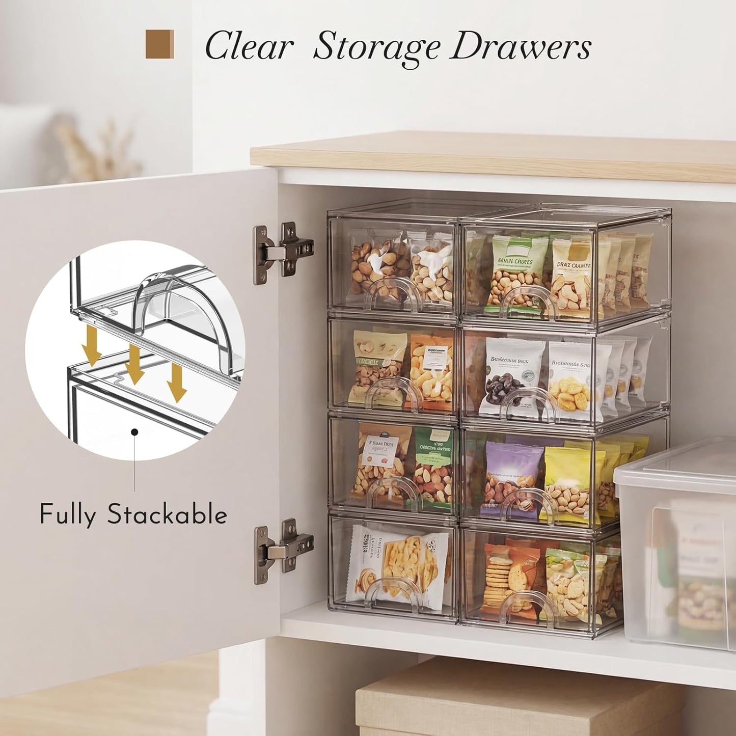 8 Pack Clear Stackable Acrylic Storage Boxes Storage Drawers, Storage Organizer, Clear Plastic Makeup Organizer, Ideal for Vanity, Cabinet, Desk Organization
