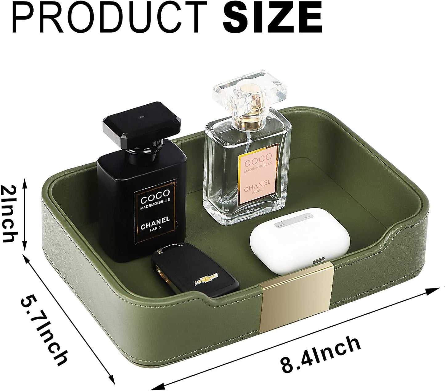 SANZIE Luxury Leather Tray Desktop Storage Catchall Organizer Decorative Tray for Entryway Table to Hold Jewelry Watch Keys Phone Wallet (Metal Glided, Black)