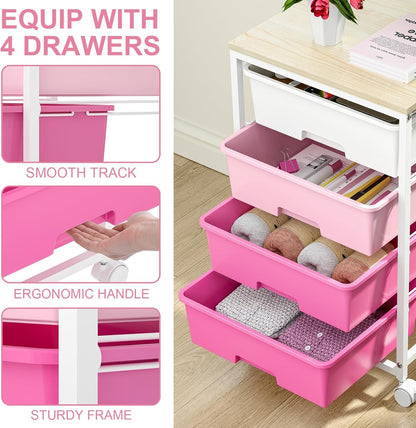 SYKIARIOL Utility Cart with 4 Drawers, Multipurpose Rolling Storage Cart with 4 Drawers and 2 Lockable Wheels, 4-Tier Rolling Storage Cart Organizer for Home Office Dorm, Bright White