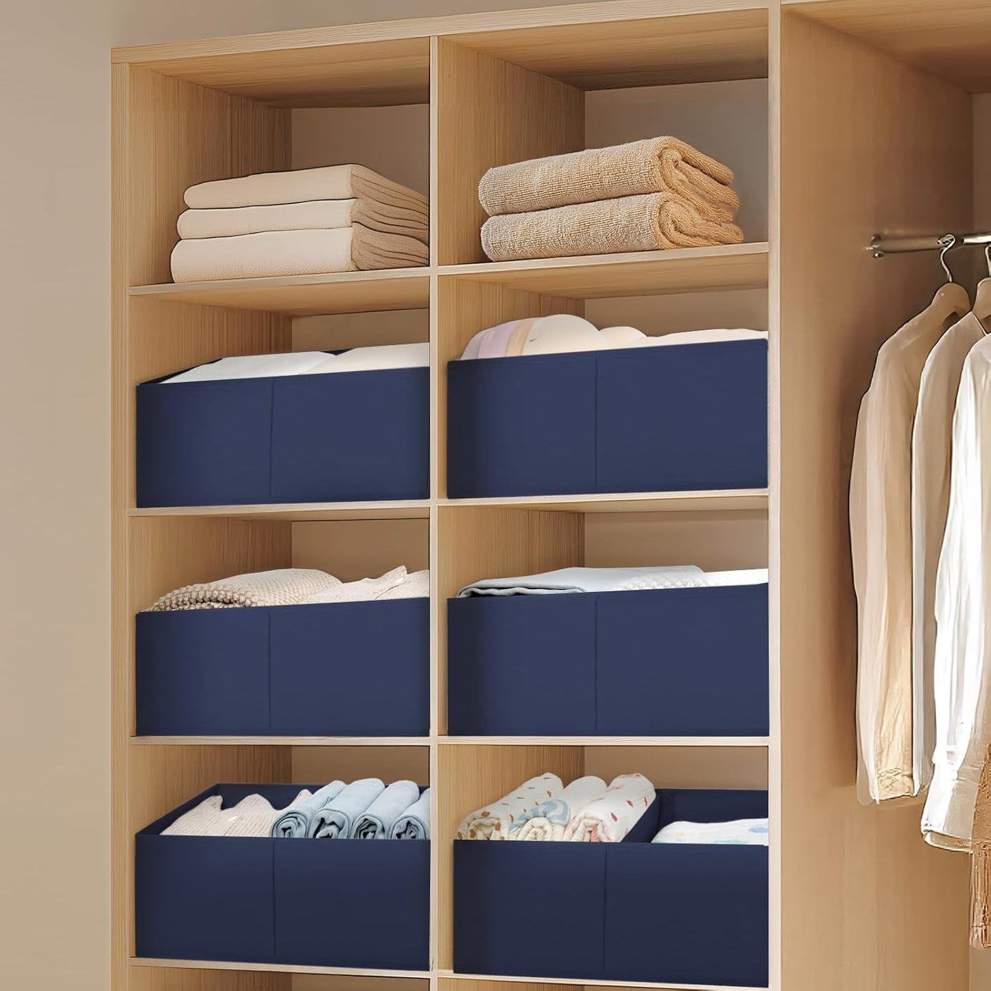 DIMJ Closet Storage Bins, 6 Pack Storage Baskets for Shelves, Foldable Closet Organizer with Handle, Linen Closet Organizers and Storage for Clothes, Toys, Towel, Books (Black)