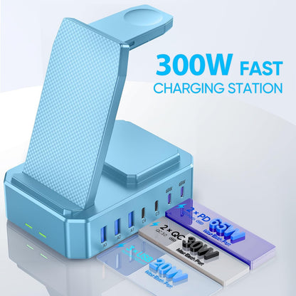 300W Charging Station for Multiple Devices Apple,10 in 1 Wireless Charger for iPhone,GaN III USB C 65W PD Fast Charging Stand Dock for MacBook,iWatch&Airpods (Wireless Charging Only for Apple)