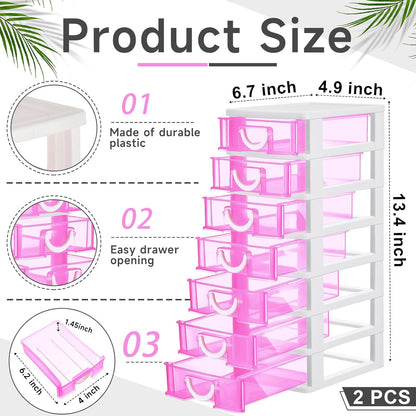 Thyle 2 Pcs Plastic Drawers Organizer Mini Organizer Stackable Plastic Clear Drawer Storage Box Containers Storage Units for Desktop Classroom Craft 6.7 x 4.9 x 13.4 inches(Purple)