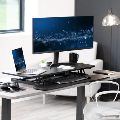 VIVO 26 inch Desk Converter, K Series, Height Adjustable Sit to Stand Riser, Dual Monitor and Laptop Workstation with Keyboard Tray, Black, DESK-V026KB