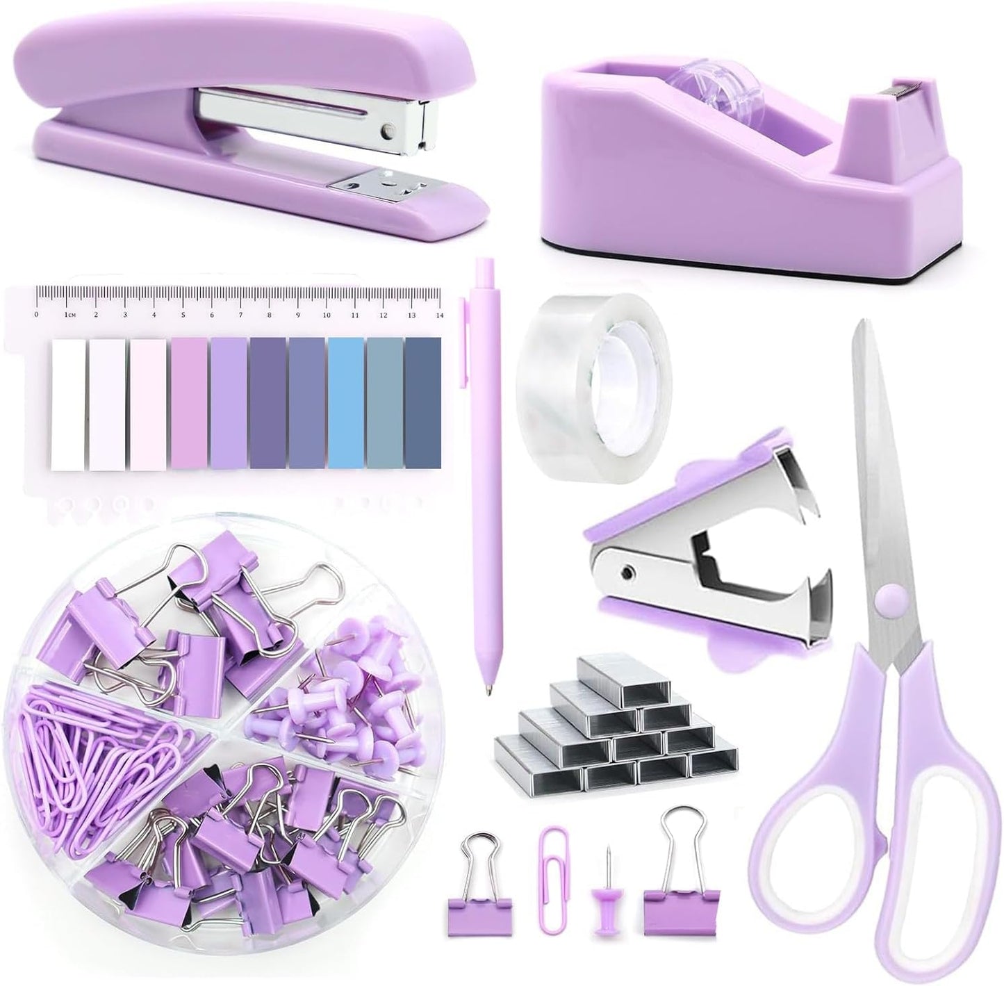 suniya Office Supplies,Gold Desk Accessories,with Stapler,Tape Dispenser,Pen Holder,Scissors,Phone Stand,Staple Remover,Ballpoint Pen,Clear Tape, Staples,Ruler,Clips,Best Gift for Business or Boss