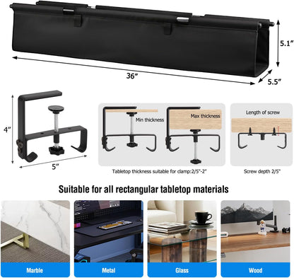 Under Desk Cable Management Tray, 36-Inch Heavy Duty No-Drill Clamp & Screw Mount Cord Organizer, Holds Power Strip & Large Adapters for Home Office, Gaming Desk, Study Room
