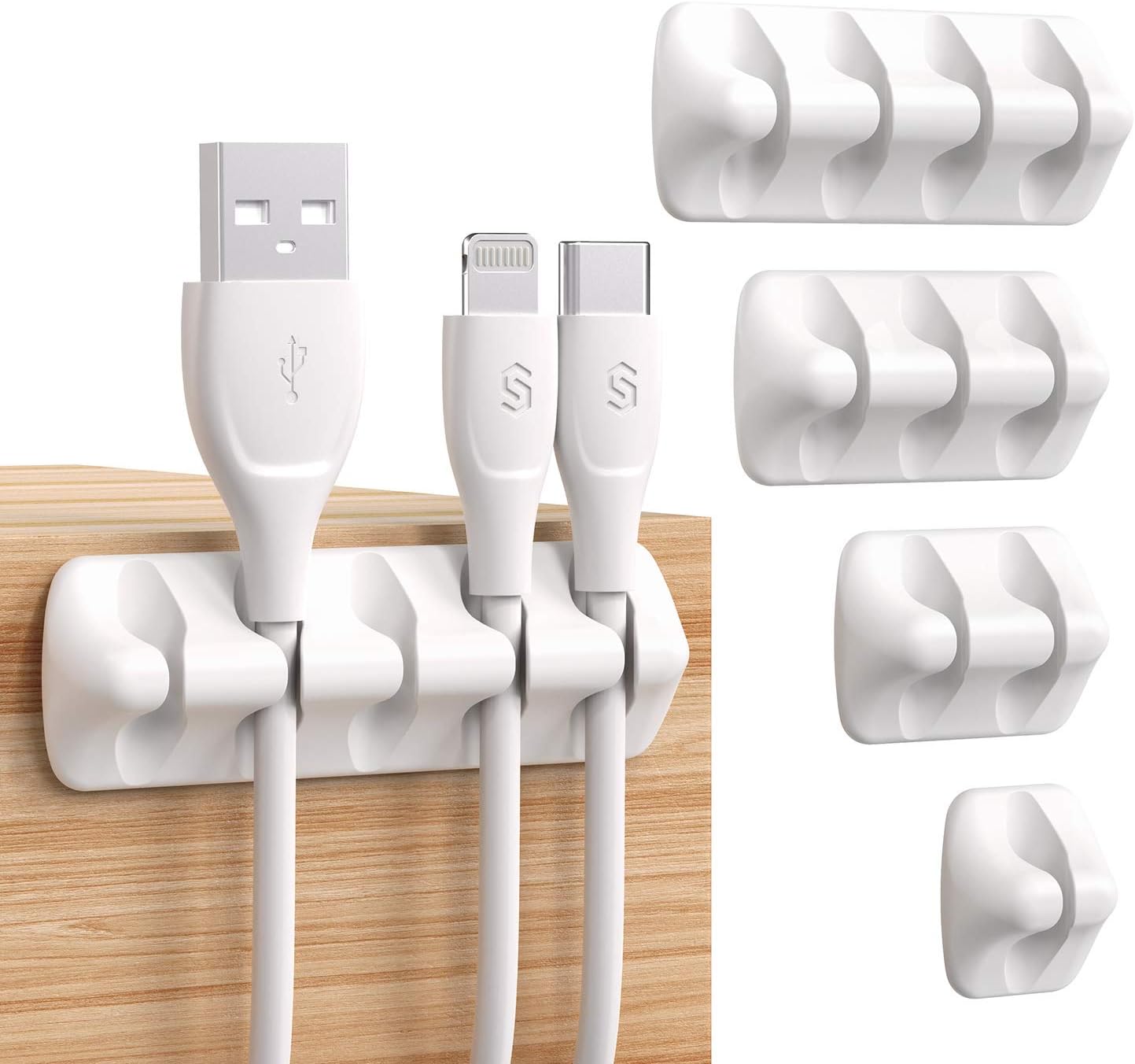 Syncwire Clear Cable Clips - Cord Holders - Self Adhesive Cable Management Organizer - Home, Office, Cubicle, Car, Nightstand, Desk Accessories - Gift Ideas Men, Women, Dad, Mom (5 Packs/15 Slots)