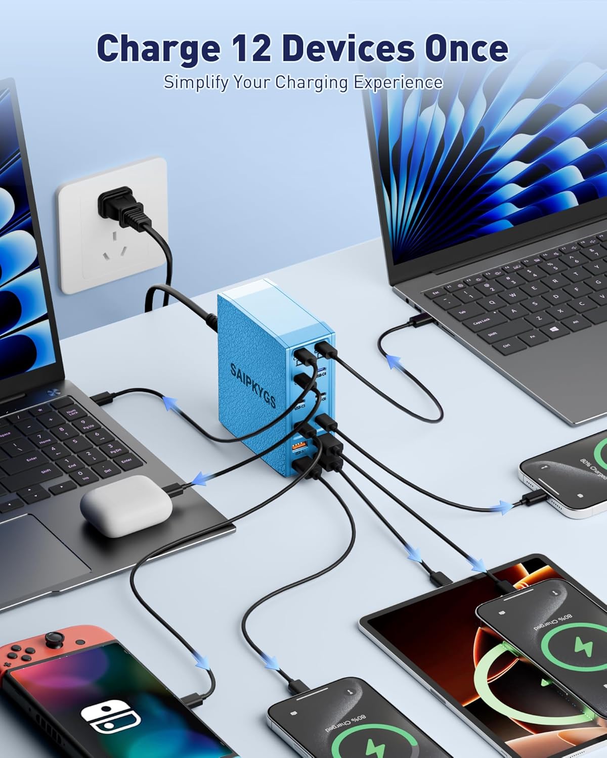 USB Charging Station (900W),12-Port USB C Charger Block with Dual 100W PD USB-C Fast Charging Station Hub for MacBook Pro/Air/All iPad Phone 17/16 15/14/13/Pro Max/Samsung Galaxy Note (Black)