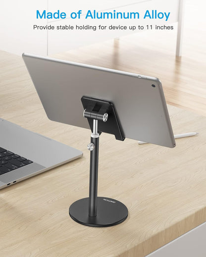 OMOTON Cell Phone Stand, Angle Height Adjustable Phone Holder, Aluminum Desktop Phone Dock for Desk, Compatible with iPhone 17 Pro Max, All Smartphones and Tablets(4-11''), Silver