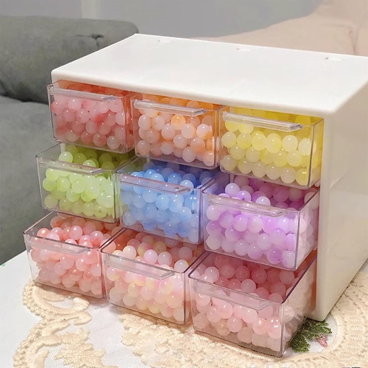 Feadily 4PCS Small Drawer Organizer for Desk, Desktop Drawer Organizer with 9 Clear Drawers, Plastic Desktop Storage Drawers 7.1 Inch x 3 .9 Inch x 4.7 Inch, White