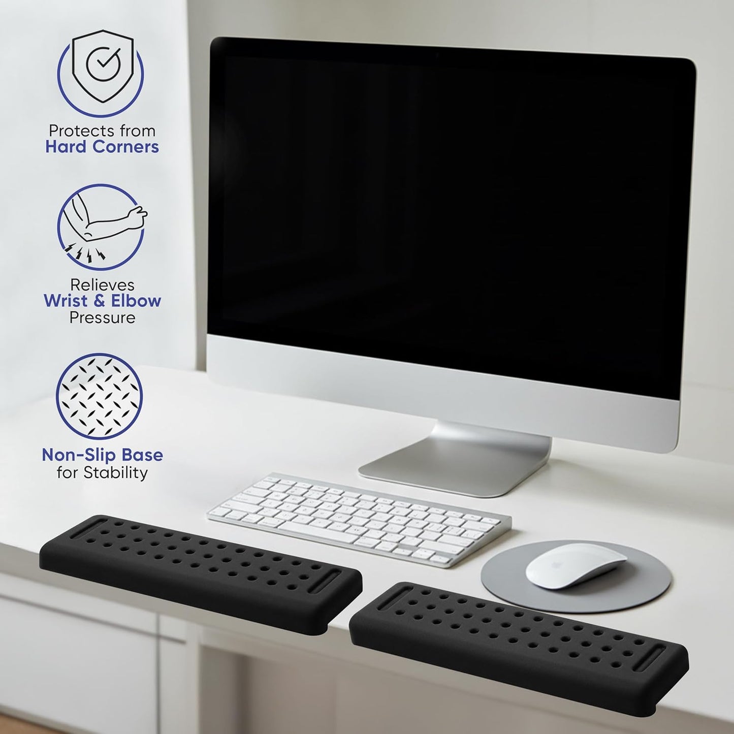 Keyboard Wrist Rest with Edge Protector - 11.8 Inch 2 Pack L Shaped Desk Pad - Ergonomic Memory Foam Wrist Support for Keyboard - for Office, Gaming, Computers and Laptops - Smooth Cover Cushion