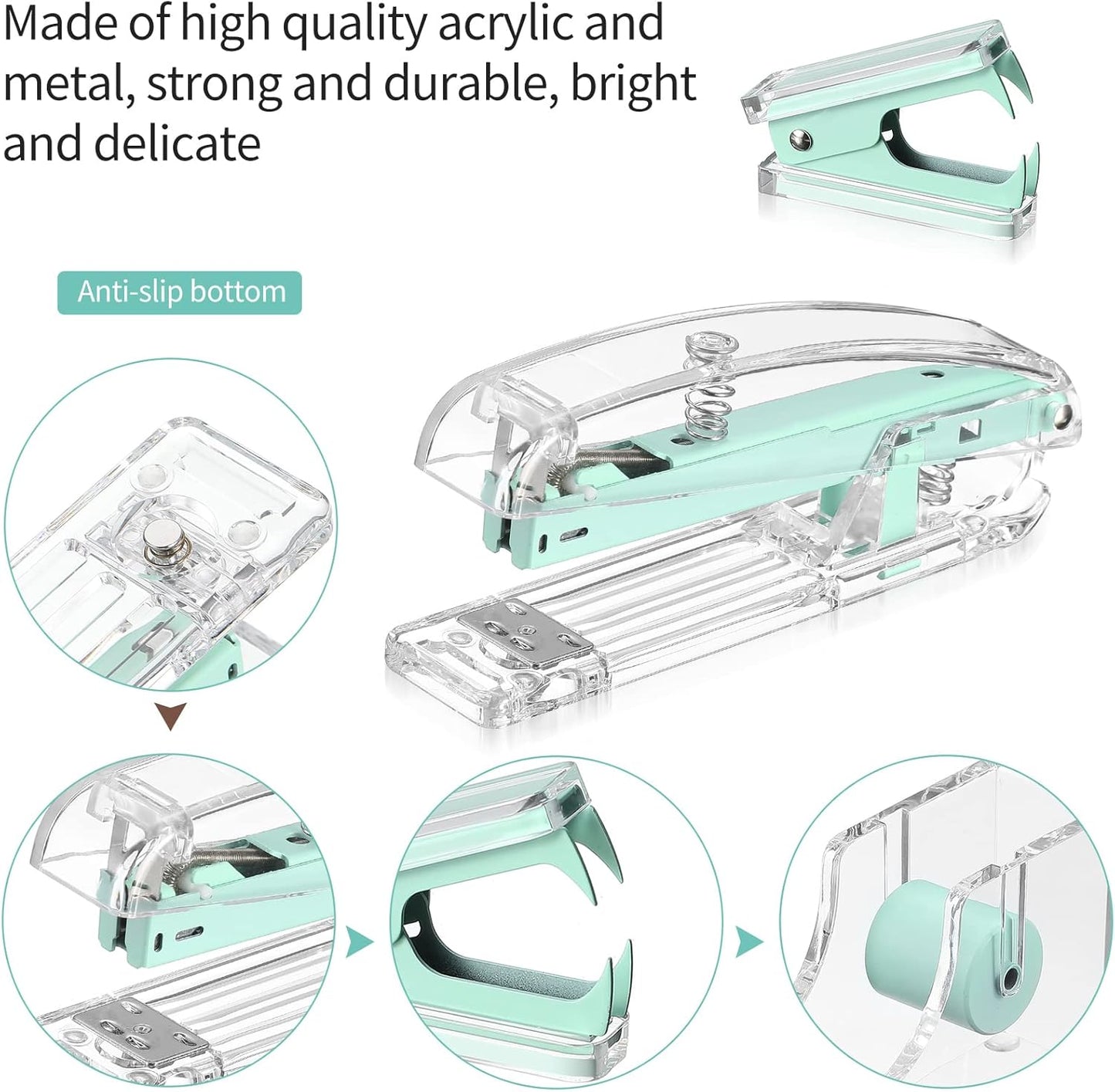 Office Supplies Set Desk Accessory Kit, Acrylic Stapler Set Staple Remover, Tape Dispenser, Binder Clips, Paper Clips, Ballpoint Pen and Scissor with 1000 Pieces 26/6 Staples (Silver)