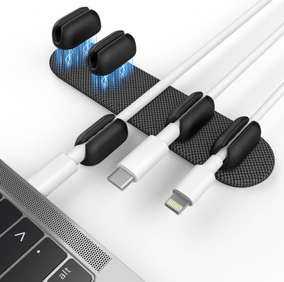 5-Pack Magnetic Cable Clips for Desk, 2 in 1 Magnet & Adhesive Cable Holder, SODI Strip Cord Holder for Nightstand, Wall - Perfect Desk Organizer for Home Office, Phone, Car (Black)