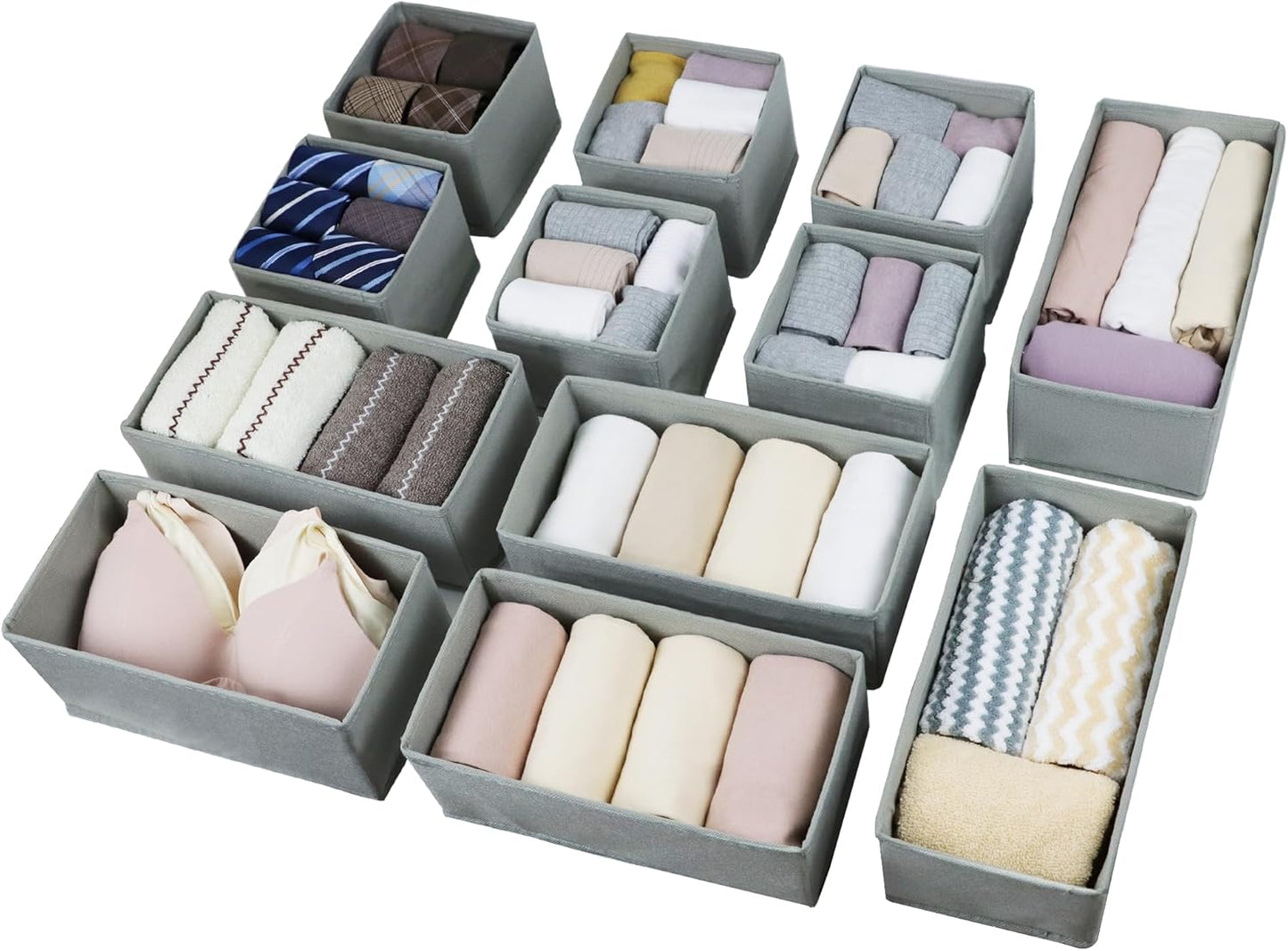 Fordonral 12 Pack Drawer Organizer Clothes, Foldable Fabric Dresser Organizer Closet Organizers and Storage Box for Underwear,Folded Clothes,Baby Clothing,Socks,Bra,Towels,Ties(12 Pack,Gray)