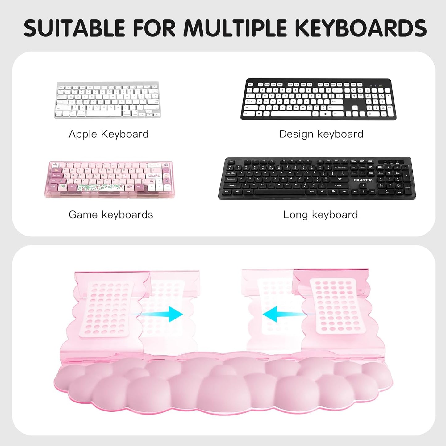 Ergonomic Keyboard Wrist Rest,Adjustable Tilt Stand Combo,Pink Acrylic Cloud Comfort Wrist Support, Customizable Width Riser for Home,Office Desk - Portable Comfortable Typing (Pink)