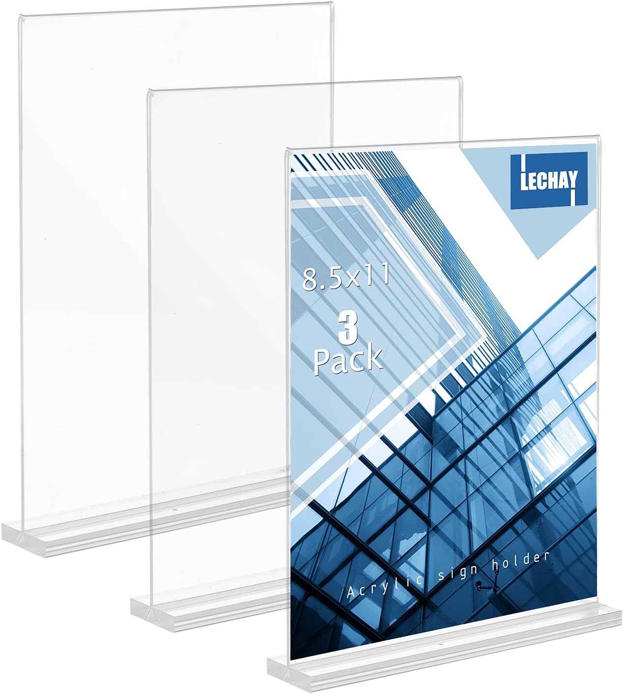 Lechay 3 Pack Acrylic Sign Holder, 8.5 x 11 inches Clear Table Menu Display Stand Desktop Display Stand Paper Holder Table Top Sign Holder Suitable for Restaurants, Office, Home, Store