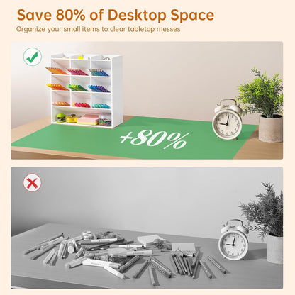 BEYGORM Acrylic Vertical Marker Organizer for 150 Markers with 13 Compartments, Clear Angled Pen & Pencil Holder, Large Desk Stationery & Art Supply Storage for Office & School (10.2 x 9.8 x 4 Inch)