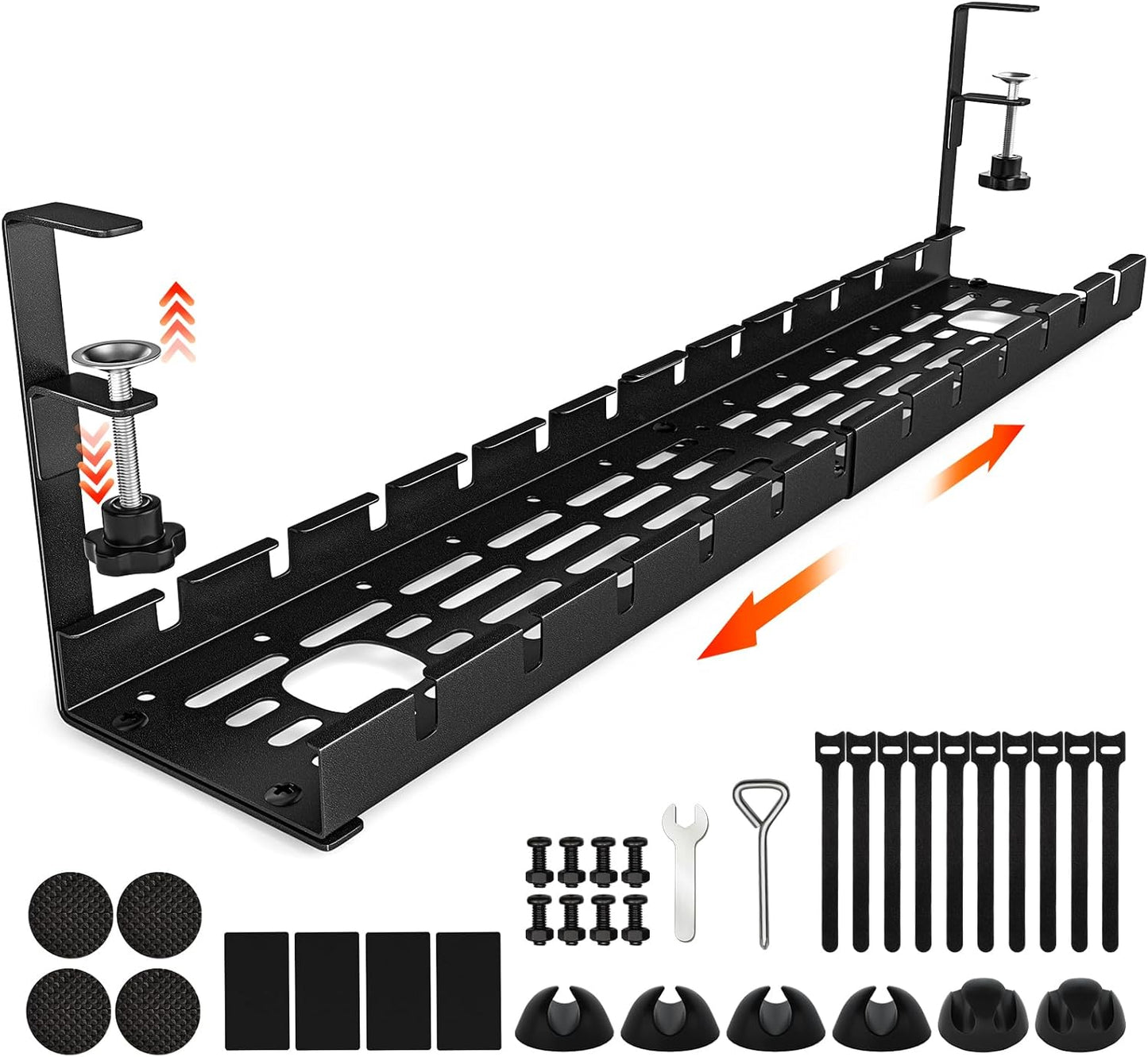 Shikha Cable Management Under Desk, 15.7"-31" Retractable Cable Management Tray, No Drilling Cord Organizer with Clamp for Desk, Under Table Wire Management Tray for Home Office -White