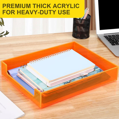 Paper Tray Acrylic File Organizer for Desk Letter Tray Desk Organizer Document Holder Sorter Storage for A4 Office Supplies Magazines, 13.8x10.6x2.4 Inches, Neon Pink