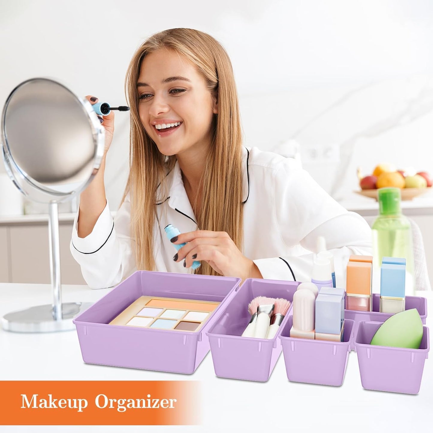 SpaceHacks 25 PCS Plastic Drawer Organizer Set, 4-Size Versatile Organizer Tool Trays & storage Bins for Makeup, Jewelry, and Gadgets in Bathroom, Bedroom and Office,Clear Black
