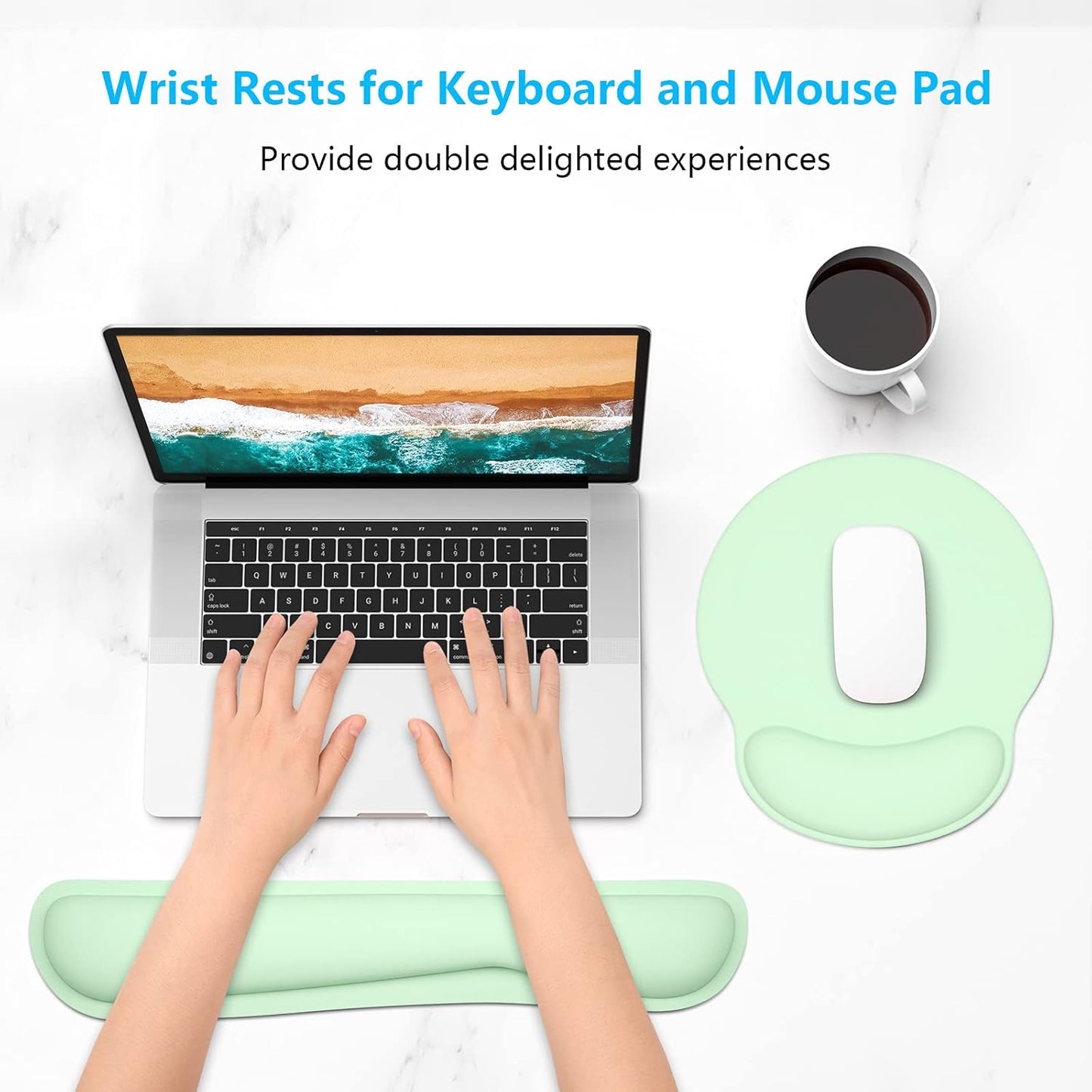 Dapesuom Keyboard Wrist Rest and Mouse Pad with Wrist Support, Cute Memory Foam Cushion for Keyboard and Mouse Set, Ergonomic Desktop Pad Rests with Non Slip Base for Easy Typing & Pain Relief, Pink