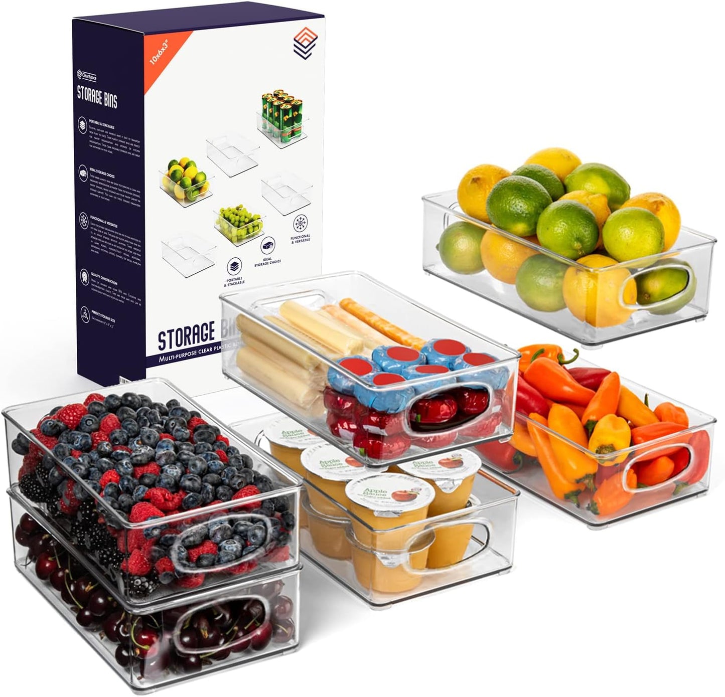 ClearSpace Pantry Organization and Storage Bins with Removable Dividers & Lids – Perfect Pantry Organizers or Kitchen Organization – Refrigerator Organizer Bins, Cabinet Organizers, 2 Pack