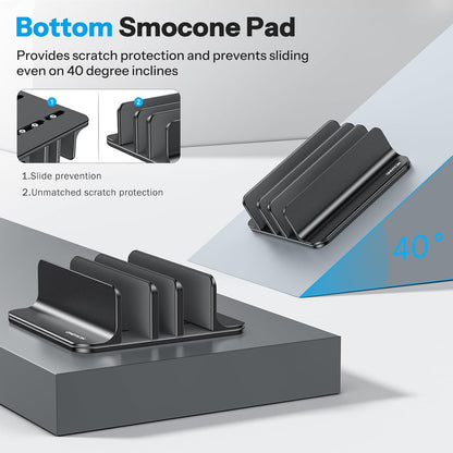 OMOTON Vertical Laptop Stand [Updated 3-Slots Version], Desktop Aluminum Mac Book Stand with Adjustable Dock Size, Fits All Mac Book, Chrome Book and Gaming Laptops (Up to 17.3 inch), Starlight