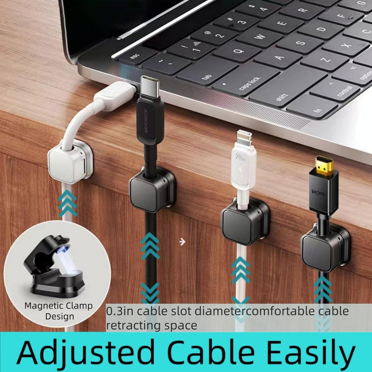 10 Pack Magnetic Cable Clips,Adjustable and Convenient Cable Management,Wire Holder Organizer,Conceal or Arrange Phone USB Charger Cables for Home,Office,Car,Desk,or Nightstand. (White)