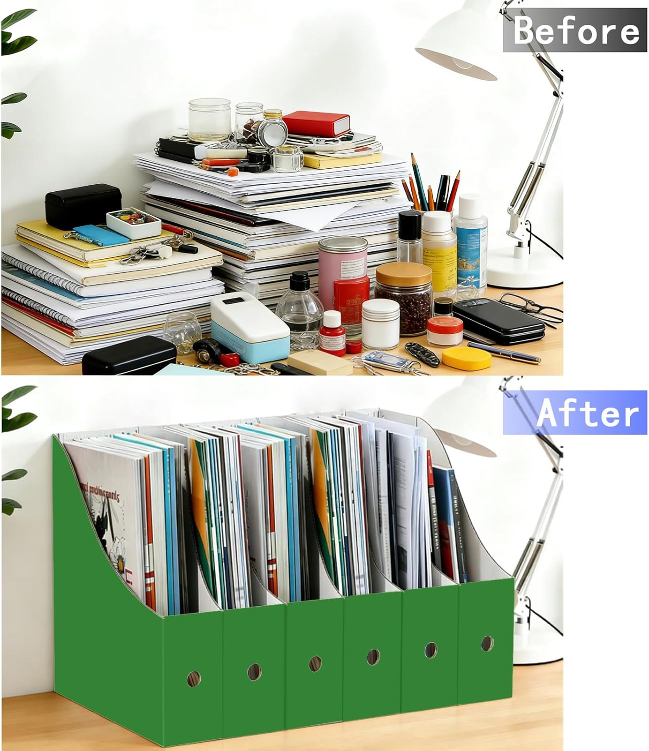 Limitliho Magazine File Folder Holder for Desk, Book Bins for Classroom Library,Office,Home, 10.6" H x 10.2" L x 3.5" W in Cardboard Paper Organizer (Six color, 6 Pack)