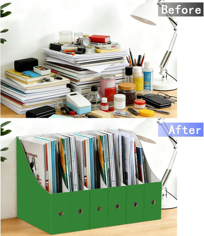 Limitliho Magazine File Folder Holder for Desk, Book Bins for Classroom Library,Office,Home, 10.6" H x 10.2" L x 3.5" W in Cardboard Paper Organizer (Six color, 6 Pack)