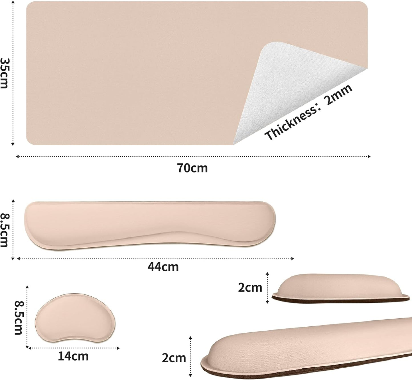 Bloss Leather Desk Pad and Keyboard Wrist Rest, Large Mouse Pad + Keyboard Pad+Mouse Wrist Support, Non-Slip Desk Mat Protector for Office, Home(31.5×15.7 Inches,Beige)