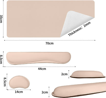 Bloss Leather Desk Pad and Keyboard Wrist Rest, Large Mouse Pad + Keyboard Pad+Mouse Wrist Support, Non-Slip Desk Mat Protector for Office, Home(31.5×15.7 Inches,Beige)