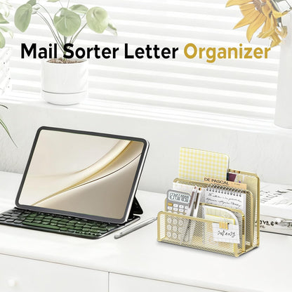 SUPEASY Mail Organizer for Desk, Mesh Metal Mail Holder Countertop with 3-Slot, Letter Sorter File Holder, Office Envelope Organizer for Mails (Black)