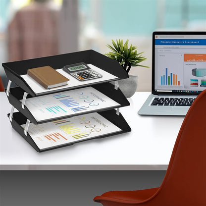 Acrimet 3 Tier Paper Letter Tray Side Load Letter Size, Office Desk File Document Organizer Plastic (Clear Crystal Color)